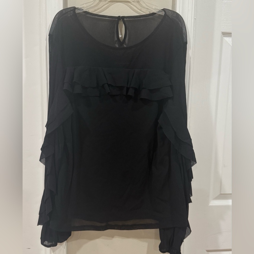 INC International Concepts Black Ruffle Blouse